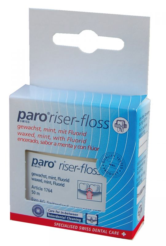 Paro RISER-FLOSS Зубная нить, вощенная, с мятой и фтором, 50 м