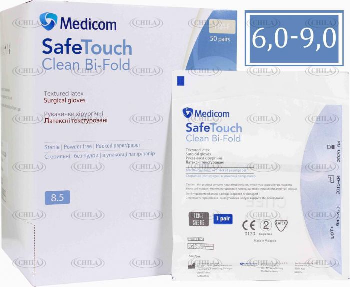 Хірургічні рукавички SafeTouch Clean Bi-Fold 9.0 З пудрою упаковка