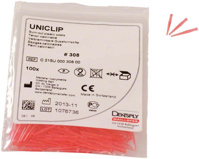 Комплект беззольний штифтів Uniclip,Dentsply Maillefer № 308 (100 шт) 