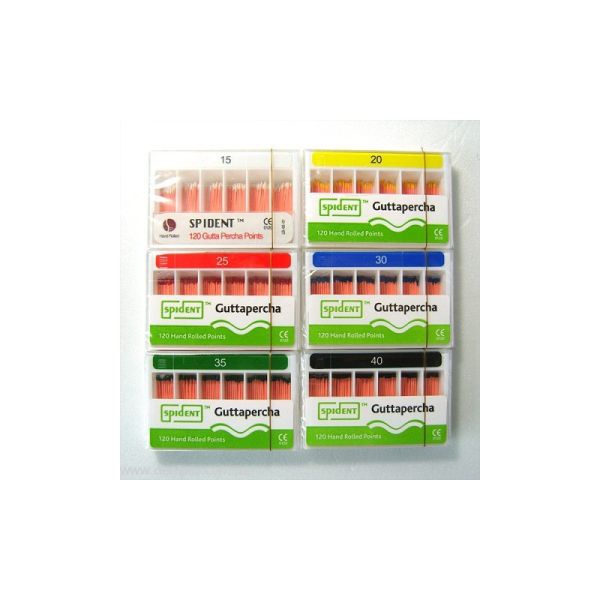 Гуттаперчевые штифты Spident 02 конус -120 шт./уп 04, ассорти 15-40