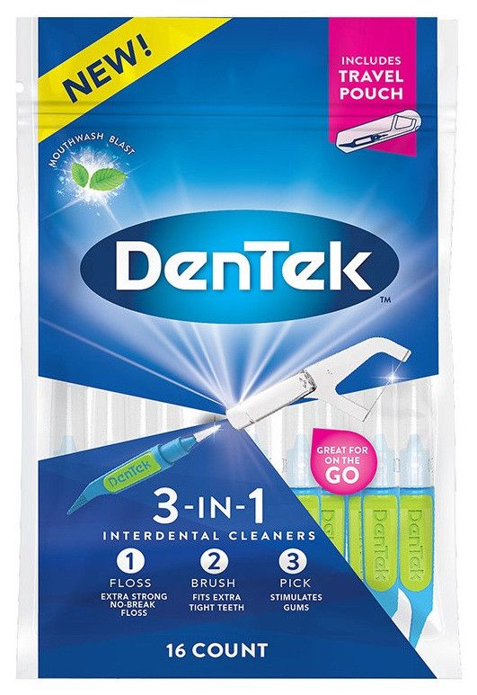 DenTek Межзубные очистители 3 в 1, с улучшенным фторидным покрытием, 16 шт.