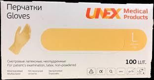 Перчатки медицинские латексные опудренные UNEX размер M, уп.100 шт.