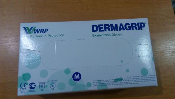 Перчатки латексные Dermagrip, WRP 100шт./уп.,РАЗМЕР M