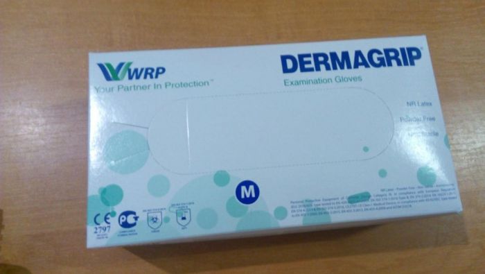 Перчатки латексные Dermagrip, WRP (Дермагрип ) 100шт./уп.,РАЗМЕР M