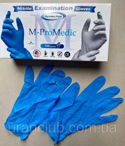 Рукавички нітрилові блакитні M-ProMedic розмір L, уп./100 шт.