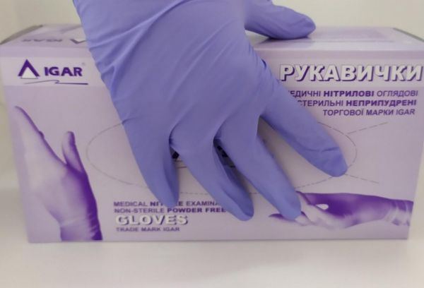 Перчатки нитриловые нестерильные неопудренные, размер L, IGAR, фиолетовые, уп. 100 пар (200шт)
