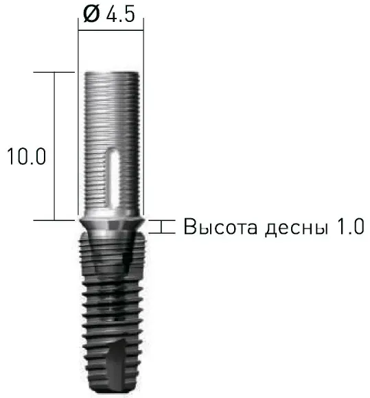 Абатмент SuperLine тимчасовий, титан, без 6-ти гранника, діам. = 4.5мм, висота ясний = 1.0мм, № RAB45TN