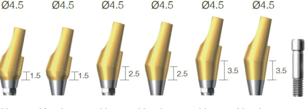Абатмент SuperLine угловой, 15 град., с шестигранником, титан + TiN, диaм. 4.5мм, высота десен = 2.0мм, № AAB154520HL