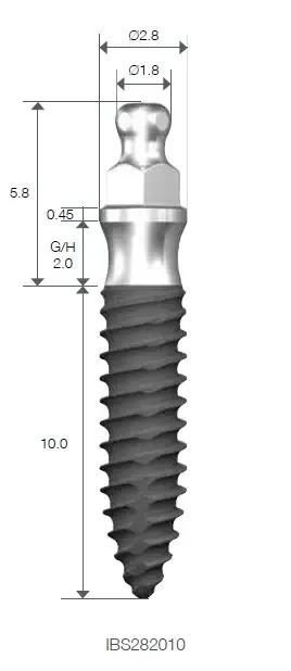 Имплантат SlimOneBody с шариковой опорой, диам. = 2.0мм, длина = 6мм, № IBS202006