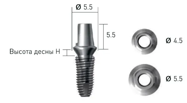 Абатмент SuperLine обточительный (индивидуальный), Ti-Base, с шестигранником, титан (Grade2), диам = 4.5мм, высота десен = 0.5мм, № CDАB4505HE