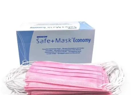 Маска трехслойная safe mask economy medicom,50шт./уп. розовый