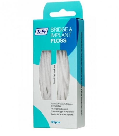 Флос для мостов и имплантов TePe BRIDGE & IMPLANT FLOSS, 30 шт.