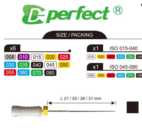 K-Files ручные файлы PERFECT, 25 мм (6 шт)cтальные № 15-40