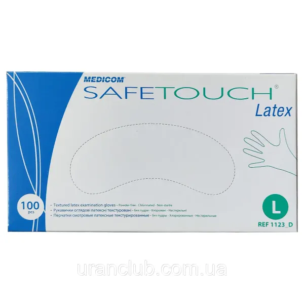 Перчатки латексные неопудренные Safe Touch latex Medicom, размер L 100 шт/уп стоматологические
