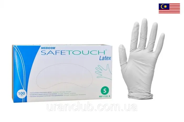 Рукавички латексні неопудрені рукавиці SafeTouch latex Medicom, розмір L 100 шт/уп стоматологічні