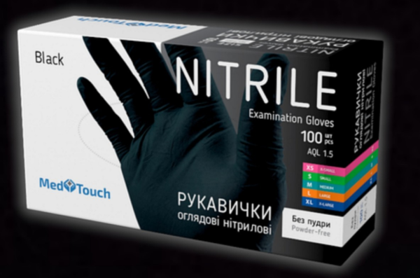 Одноразові рукавиці MedTouch нітрилові без пудри,100 шт(чорні) Одноразові рукавиці MedTouch нітрилові без пудри,100 шт(чорні)