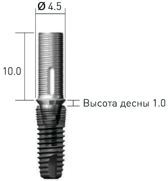 Абатмент SuperLine временный,титан,без 6-ти гранника, диам.=4.5мм, высота ясен=1.0мм, № RAB45TN